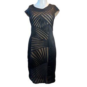 Betsy&Adam Cocktail Party Dress Sheer Sexy Midi Cap Sleeve Black 6